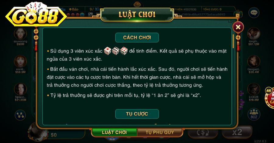 Hướng dẫn cá cược Sicbo tại Go88 đúng luật